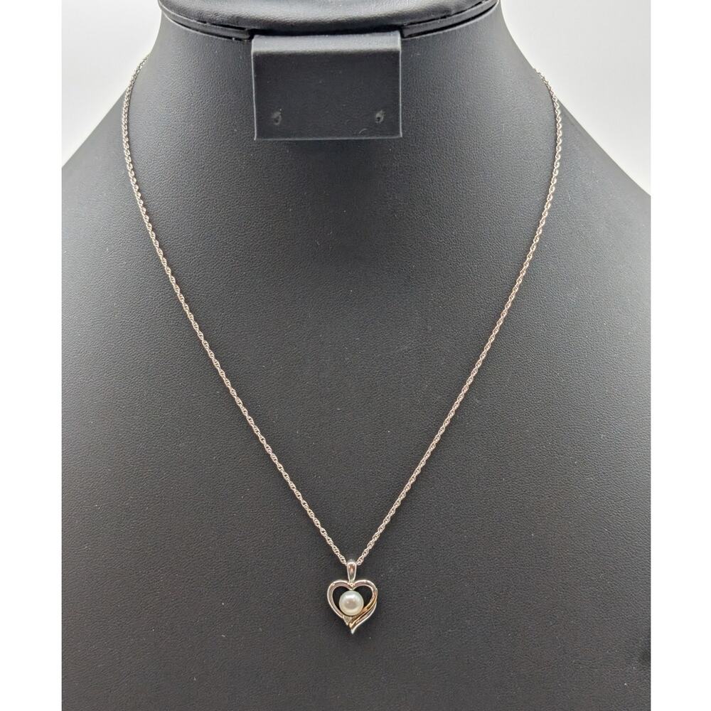 Alwand Vahan 14K Gold 925 Sterling Diamond Pearl Heart Pendant Necklace - Picture 9 of 9